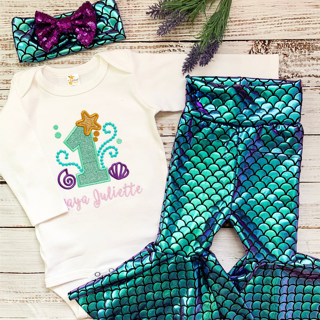 Mermaid Birthday Shirts, Bell Bottoms, 1st Birthday Girl Outfit, Girl Birthday Shirts, Birthday Girl Outfit, Mermaid Shirts, FREE SHIPPING